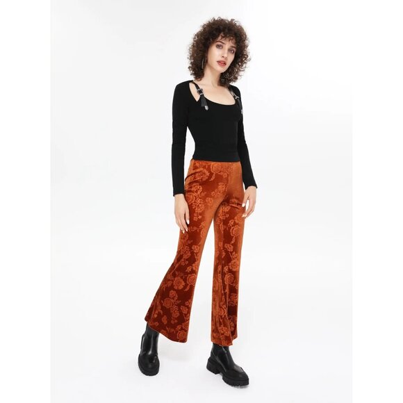 NWT CIDER HANDPICKED FLOWERS VELVET FLARE TROUSERS SIZE XL - Picture 5 of 13